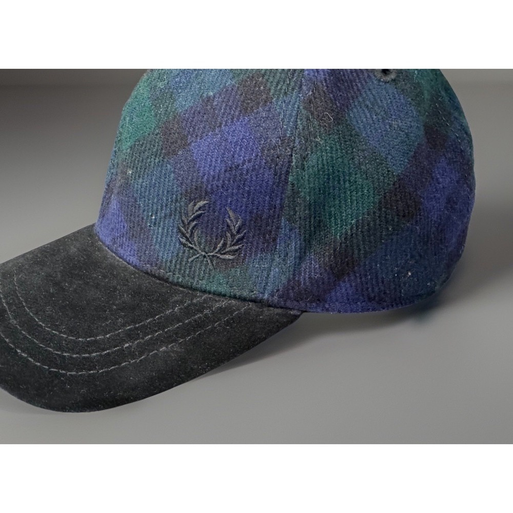 FRED PERRY Suede Bill Cap Mens Black Watch Tartan Hat O/S Blend Sports Caps